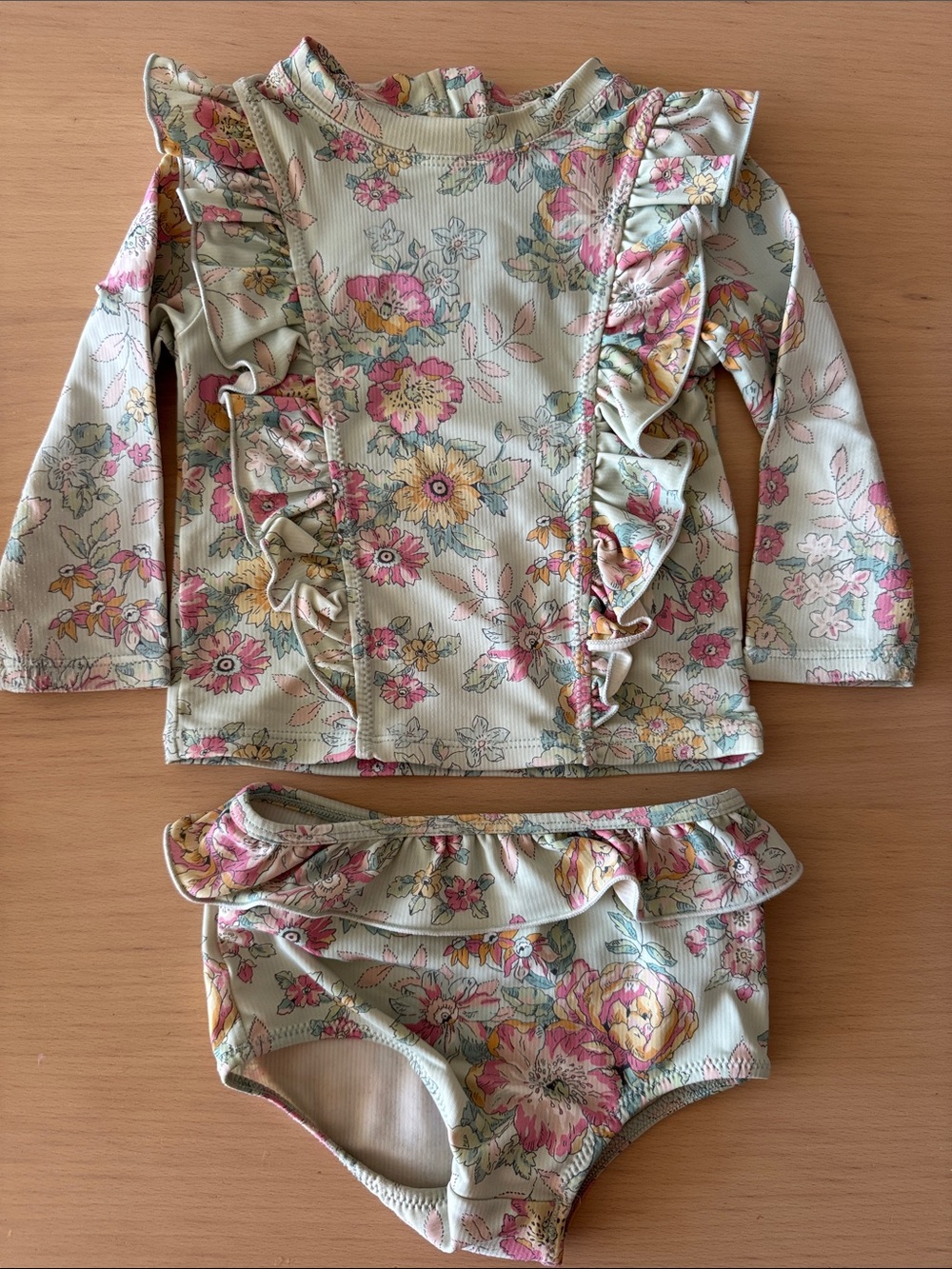 Long Sleeve Floral Rashguard Set in Sage Green - Kids